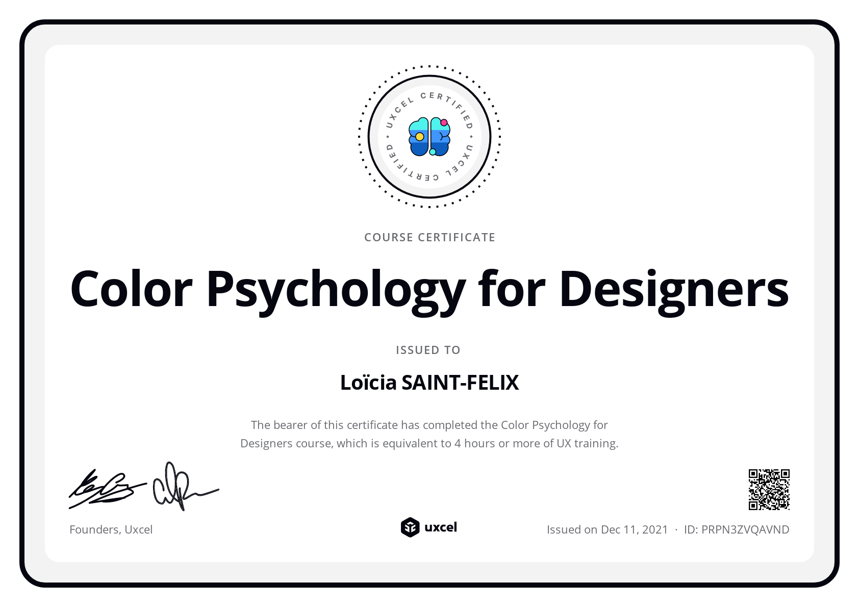 Loïcia SAINT-FELIX's certificate